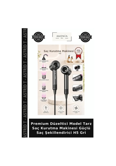 Premium Düzeltici Model Tarz Saç Kurutma Makinesi Güçlü Saç Şekillendirici H5 Gri