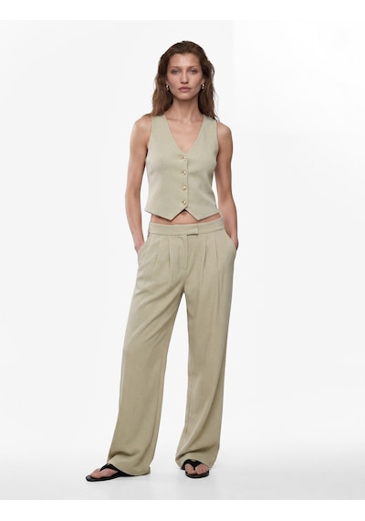 Koton Bürümcük Kumaş Slim Fit V Yaka Düğmeli Yelek Ada Çayı 6sak30016uk Açık Yeşil