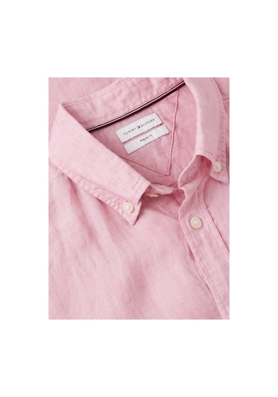 Tommy Hilfiger % 100 Keten Regular Fit Kısa Kollu Pembe Erkek Gömlek-15997