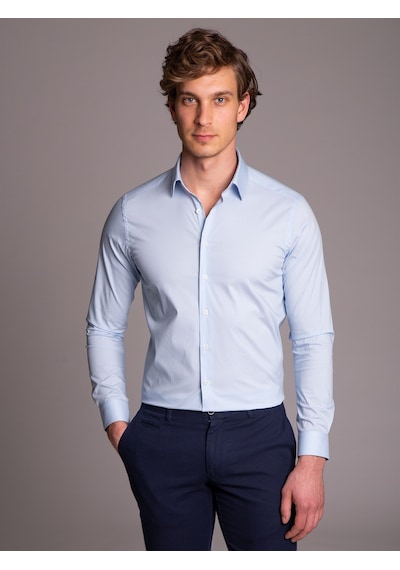 Dufy Açık Mavi Erkek Ekstra Slim Fit Klasik Yaka Uzun Kol Gömlek - 36222 Mavi