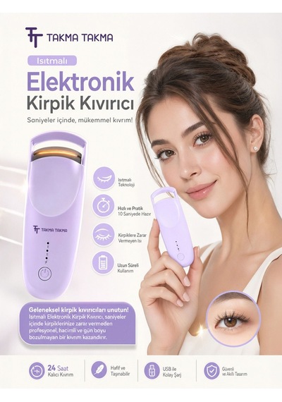 Kirpik Kıvırıcı Kirpik Şekillendirici Elektronik Isıtmalı Şarjlı 2 Isıtma Modlu, 5 Saniyede Hızlı Isınma, Uzun Süre Kalıcı Etki, Şarj Edilebilir Mor Ekcm