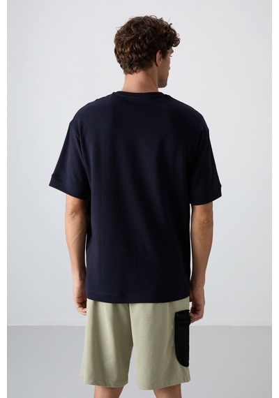 Tommy Life Lacivert Pamuklu Kalın Yumuşak Dokulu Oversize Fit Baskılı Erkek T-shirt - 88322 Lacivert