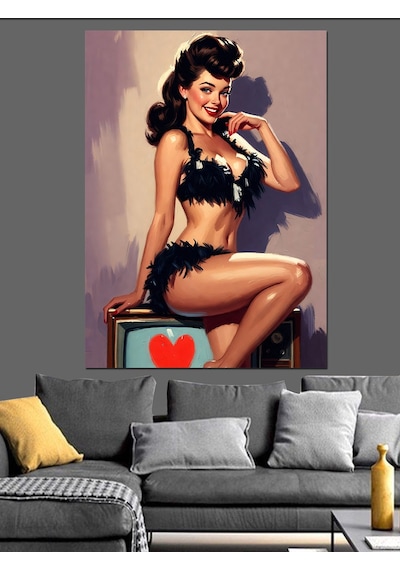 Çilekli Seksi Pin-up Kız Dekoratif Kanvas - Mdf Ahşap Tablo