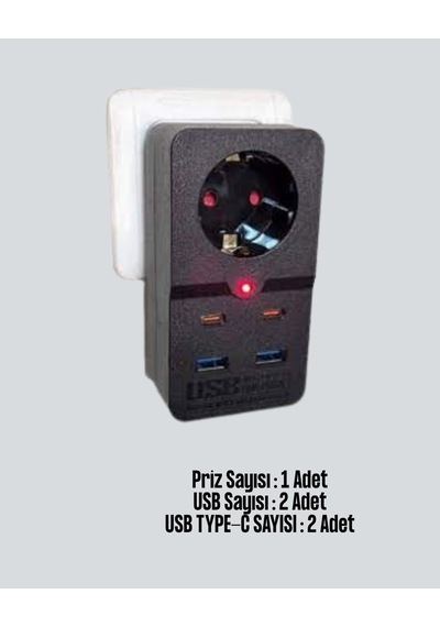 Tr Termal Korumalı Priz Otomatik Çocuk Kilidi 4 Usb Type C 0