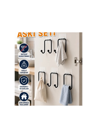 5 Li Yapışkanlı Çok Amaçlı Askı Seti Ev Ve Gardırop Düzenleyici Renkli