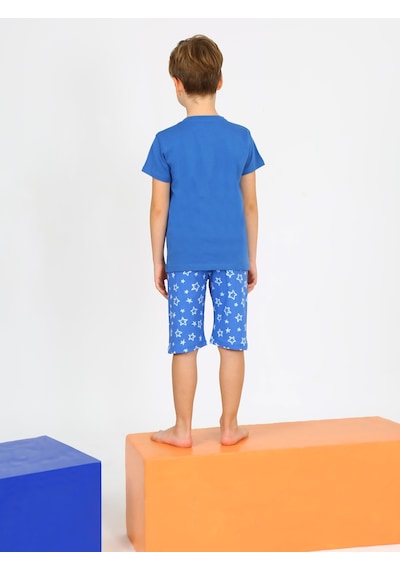 Vitmo Erkek Çocuk Kısa Kollu Kapri Pamuklu Rock Star Pijama Takımı İndigo