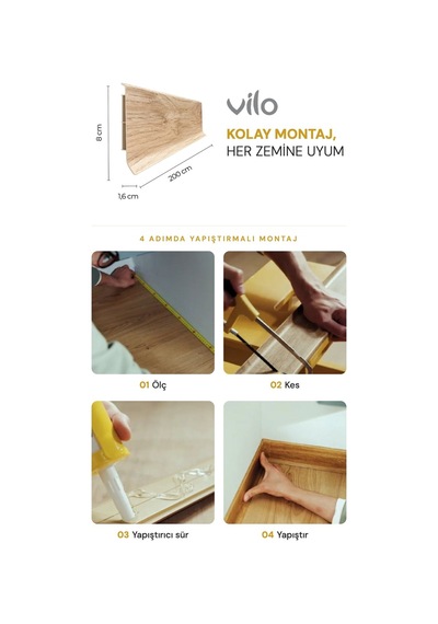 Vilo Linela 405 Melbourne Oak Pvc Süpürgelik 2m Usta Gerektirmeyen Montaj - Suya Ve Neme Dayanıklı
