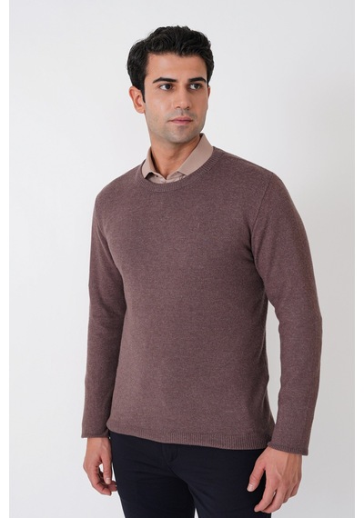 Slim Fit Ribanalı Düz Sütlü Kahve Yünlü Bisiklet Yaka Triko Kazak Tr 900 Slim Fit Ribanalı Düz Sütlü Kahve Yünlü Bisiklet Yaka Triko Kazak Tr 900