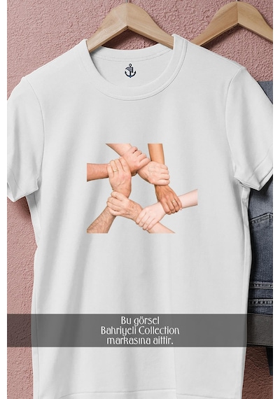 Oversize Takım Oyunu Tasarımlı Unisex T-shirt Beyaz