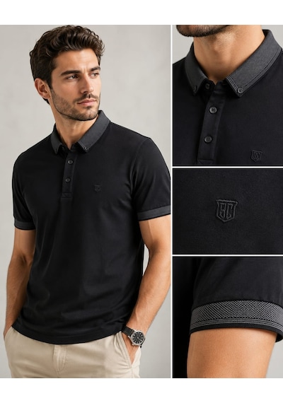 Craft Kagi Polo Yaka Desenli Düğmeli Tişört Siyah