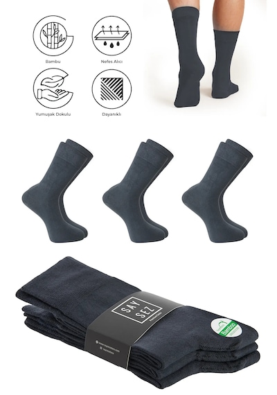 Saysez Bambu Erkek Soket Uzun Füme Çorap Dikişsiz Premium Paket 3'lü Füme
