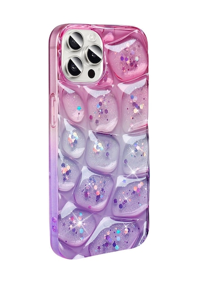 Goocamp Apple Uyumlu iPhone 15 Pro Kılıf Simli 3d Desenli Hacar Kapak - Pembe-mor N/a