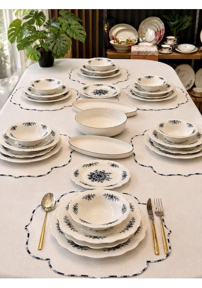 24 Parça 6 Kişilik Porselen Yemek Takımı Belmonte Blue Mira-7228 Koyu Mavi