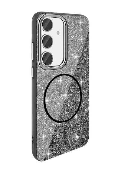 Noktaks Samsung Galaxy Uyumlu S24 Fe Kılıf Magsafe Şarj Özellikli Parlayan Simli Koruyucu Okso Kapak Siyah T35973