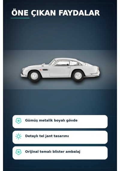 Diecast 1/64 Aston Martin Db5 Skyfall Filmi Model Araba - Koleksiyonluk Blister Paket Bx-313406