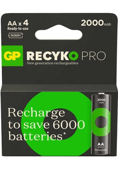 Gp Batteries Recyko Pro 2100 Serisi 2000 Mah Aa Kalem Ni-mh Şarjlı Pil, 1.2 Volt, 4'lü Kartela
