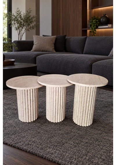 Soyasis Livia Bohem 3'lü Zigon Sehpa 40 Cm - Traverten-traverten