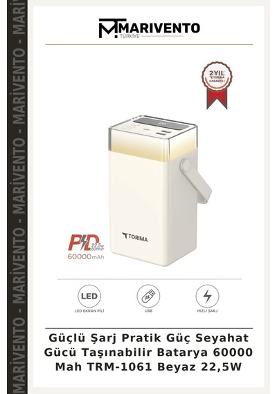 Güçlü Şarj Pratik Güç Seyahat Gücü Taşınabilir Batarya 60000 Mah Trm-1061 Beyaz 22,5w Çok Renkli