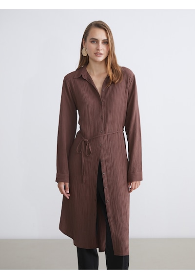 Lcwaıkıkı Classic Kahverengi Dokulu Oversize Kadın Gömlek Tunik