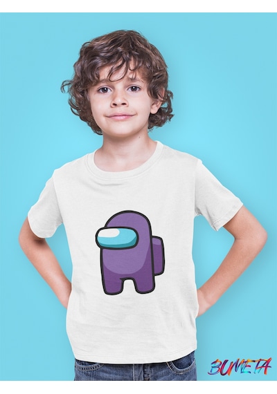 Bumeta Mini Imposter Mor Mürettebat Among Us Çocuk Tişört T-shirt Beyaz