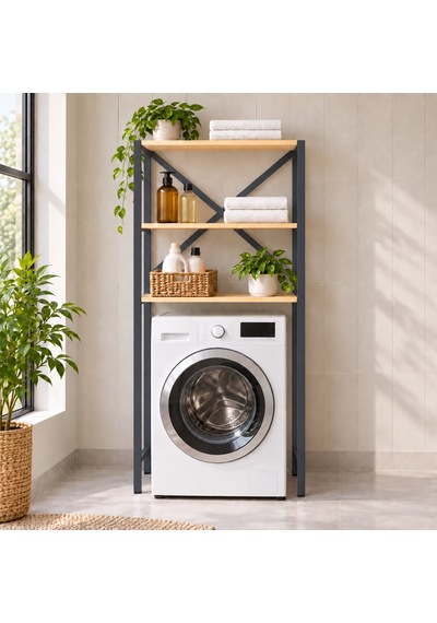 Çamaşır Makinesi Üstü Raf 3 Raflı Metal Banyo Düzenleyici 75 30 150 Cm Antrasit