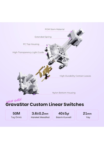 Gravastar K1 Lite Mekanik Gaming Klavye, M2 Kablosuz Optik Mouse Ve Mousepad Oyuncu Seti, Crystal Au