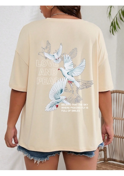 Uyguntarz Love And Peace Baskılı Unisex Oversize Tshirt Bej