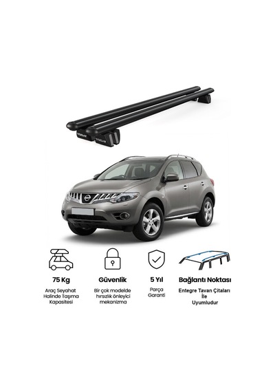 Pençe Nissan Murano Ara Atkı 2008-2015 Uyumlu Siyah Ara Atkı Port Bagaj Tavan Barı