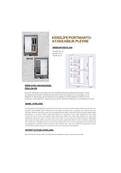 Kenzlife Portmanto Ayakkabılık Plevne Mat Beyaz 180 140 50 Suntalam 24 Çift Ayakkabı Kapasitesi