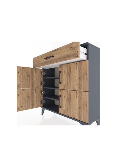 Arges Şifonyer 3 Raflı Tek Çekmeceli 4 Kapaklı 88x30x96 Antrasit-çam Antrasit