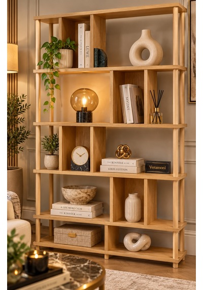 Veramoni 5 Raflı Modern Kitaplık 137x90x20 Cm - Safir Meşe