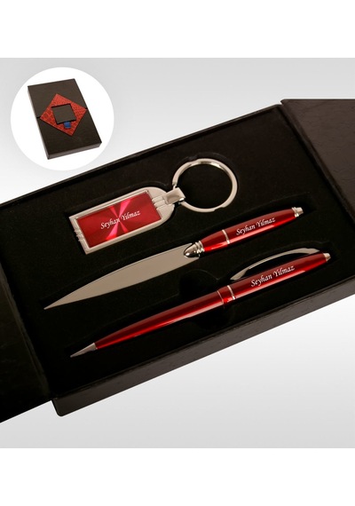 Kişiye Özel 310 Kırmızı Kalem Anahtarlık Zarf Açacağı Set