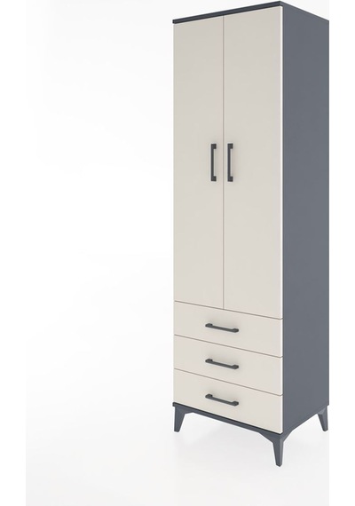 Hyperion Dolap 2 Raflı 3 Çekmeceli Tek Askılı 60x44x195 Antrasit-aytaşı Antrasit