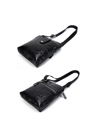 Kangaroo Kıngdom Hakiki Deri Kroko Siyah Unisex Postacı Çanta Kangaroo K. 4544-Cs Siyah