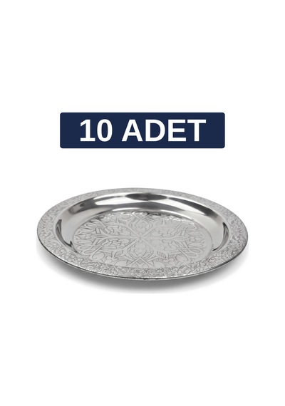 Binbir Trend 18 Cm İşlemeli Kenarlı Otantik Desenli Krom Çelik Meze Ve Servis Tabağı 10 Adet