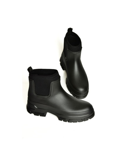 Fox Shoes T858685409 Siyah Kalın Tabanlı Yağmur Botu Siyah-Suni Deri Siyah