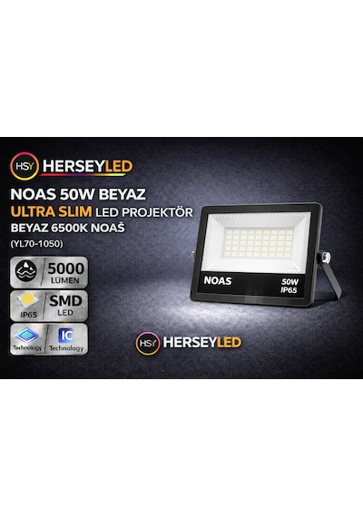 Noas 50w Beyaz Ultra Slim Led Projektör Beyaz 6500k Noas Yl70-1050
