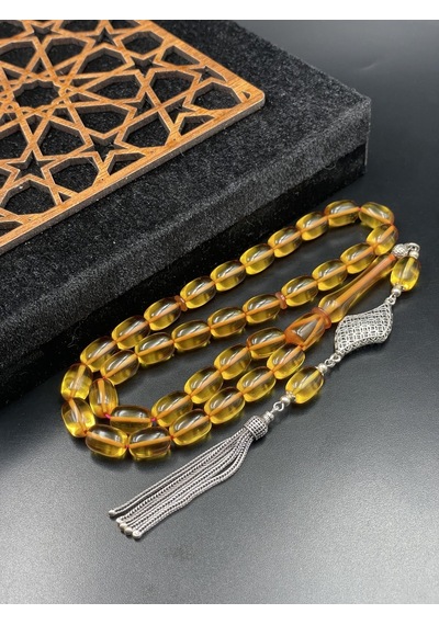 925 Ayar Gümüş Dizayn Ateş Kehribar Tespih 12x8 Mm