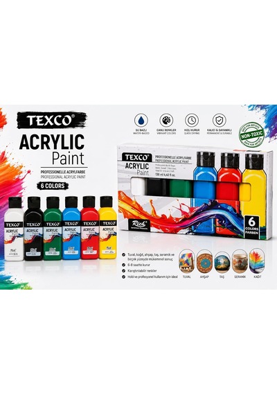 Lexroo Texco Akrilik Boya Seti 6 Renk, 130 Ml