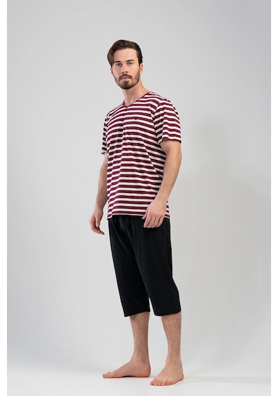Vienetta Erkek V Yaka Kısa Kol Kaprili Pijama Takım, 111175 Bordo