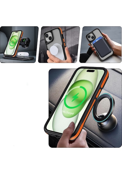 Apple Uyumlu iPhone 13 Kılıf M-safe Şarj Özellikli Renkli Kenar Airbag Şeritli Kapak Lamer Kırmızı