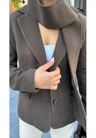 Marka Model Acı Kahve Şal Detaylı Blazer Ceket Acı Kahve Acı Kahverengi
