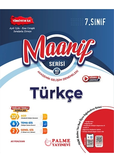 Palme Yayınları 7. Sınıf Maarif Serisi Türkçe Haftalık Deneme 40 Föy