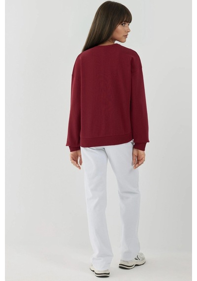 Hiccup Baskılı Yuvarlak Yaka Uzun Kollu Sweatshirt Tuğla Kırmızısı