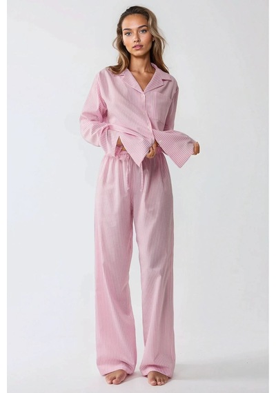 Hiccup Çizgili Pamuklu Pijama Takımı Pembe
