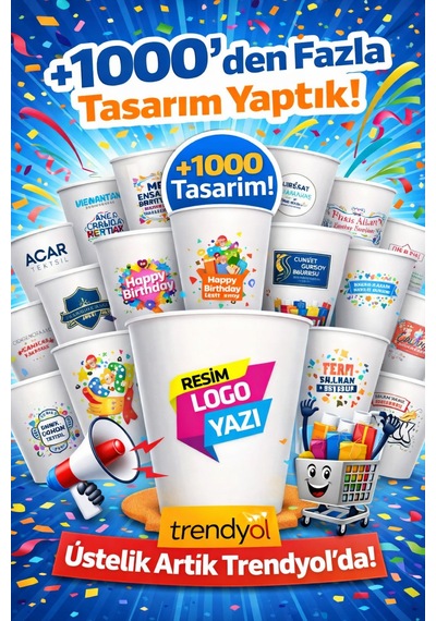 Firmaya Fuar Kişiye Özel Logo Baskılı Tasarım 500 Adet Kalın Gramaj 7 Oz Karton Bardak 1