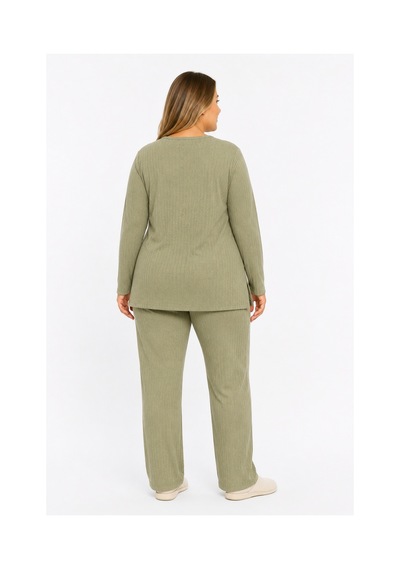 Sleeproom Büyük Beden Kadın Kaşkorse Mevsimlik Haki Pijama Takımı