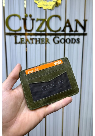 Cüzcan Jorvik Patlı Hakiki Deri Premium Kartlık Kişiye Özel İsim Baskılı Antik Yeşil