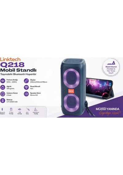 Linktech Işıklı Bluetooth Hoparlör - Linktech Q218 Mobil Standlı Taşınabilir Rgb Bluetooth Hoparlör