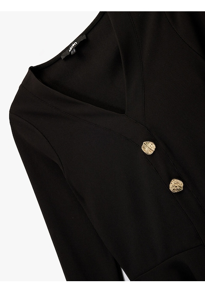 Koton Slim Fit Mücevher Düğmeli V Yaka Uzun Kollu Peplum Hırka Siyah 7wak30013ek